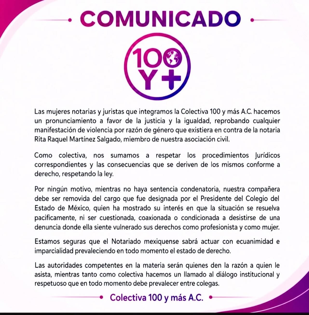 Comunicado a favor de la justicia y la igualdad